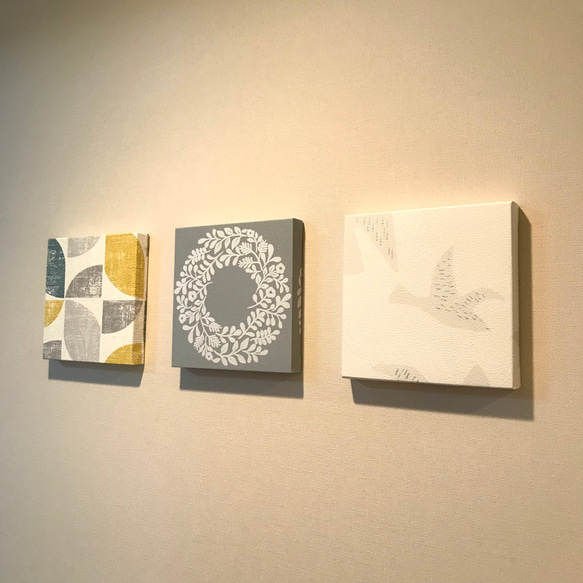 特集掲載☆インテリアパネル 北欧柄 リース＆マルチ＆カモメ 15㎝☆インテリア雑貨 壁飾り 壁掛け アート おしゃれ 2枚目の画像