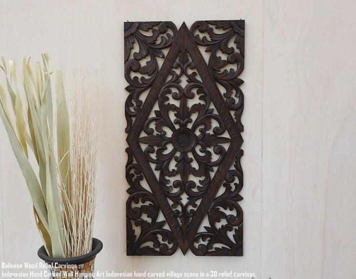 レリーフ 40cm×80cm Rh DB 長方形 アートパネル 木彫り フレーム 彫刻アート 欄間 壁掛け 飾り 壁飾り