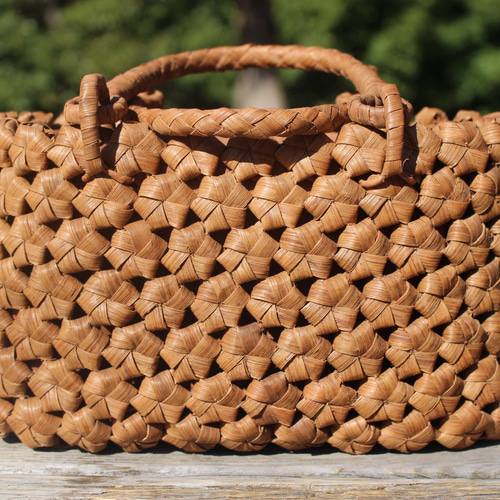 六角花結び編み 山葡萄 かごバッグ やまぶどう 山ぶどう カゴバッグ 持ち手 籠