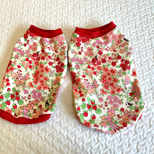 犬服 ハンドメイド いちご×レッド Sサイズ タンクトップスカート付き