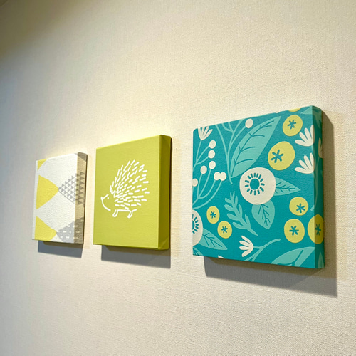 インテリアパネル 北欧柄 ハリネズミ＆グリーン 15㎝☆インテリア雑貨