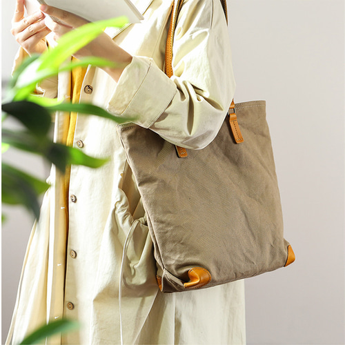 帆布×本革 トートバッグ ショルダーバッグ 持ち手2本 A4が入る 3
