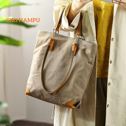帆布×本革 トートバッグ ショルダーバッグ 持ち手2本 A4が入る 3
