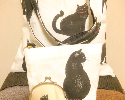 冬のセール中♡可愛い黒猫ちゃんのトートバッグ＆ポーチとガマ口財布の