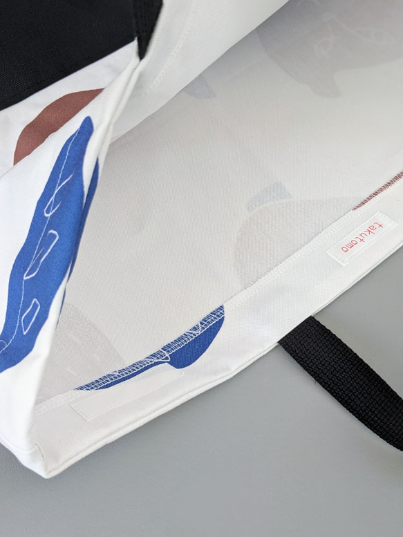 ❉ねこちゃん柄の帆布のレッスンバッグ(３７×５０)大きめサイズ（猫B）❉  (裏地なし、しっかりロックミシン仕上げ) 7枚目の画像