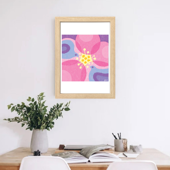 【インテリアポスター】花から花へ  カラフルイラスト  アート  デザイン  花  小鳥 6枚目の画像