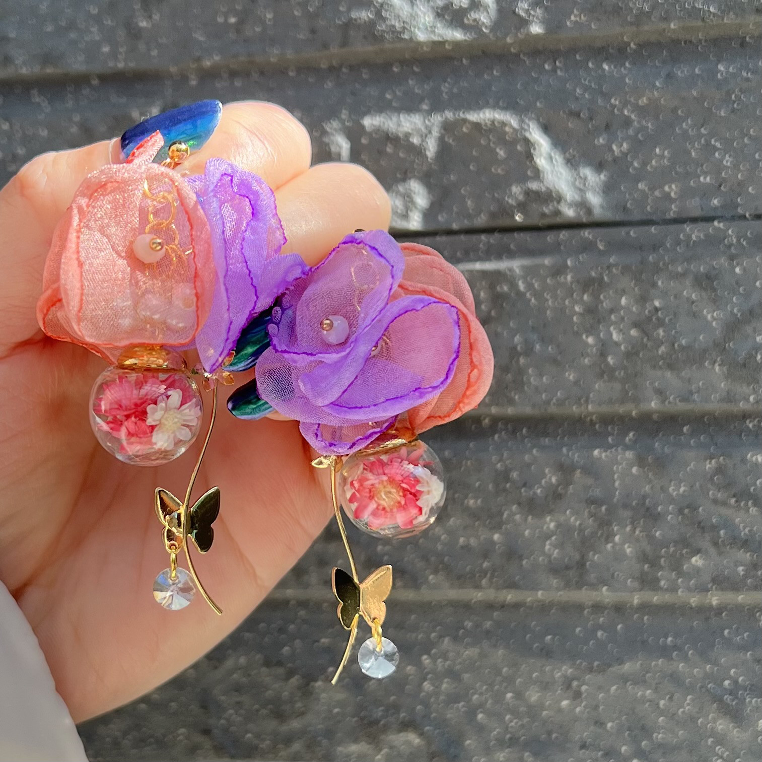 春♡シフォン フラワー ピアス/イヤリング ピアス（スタッド・一粒 
