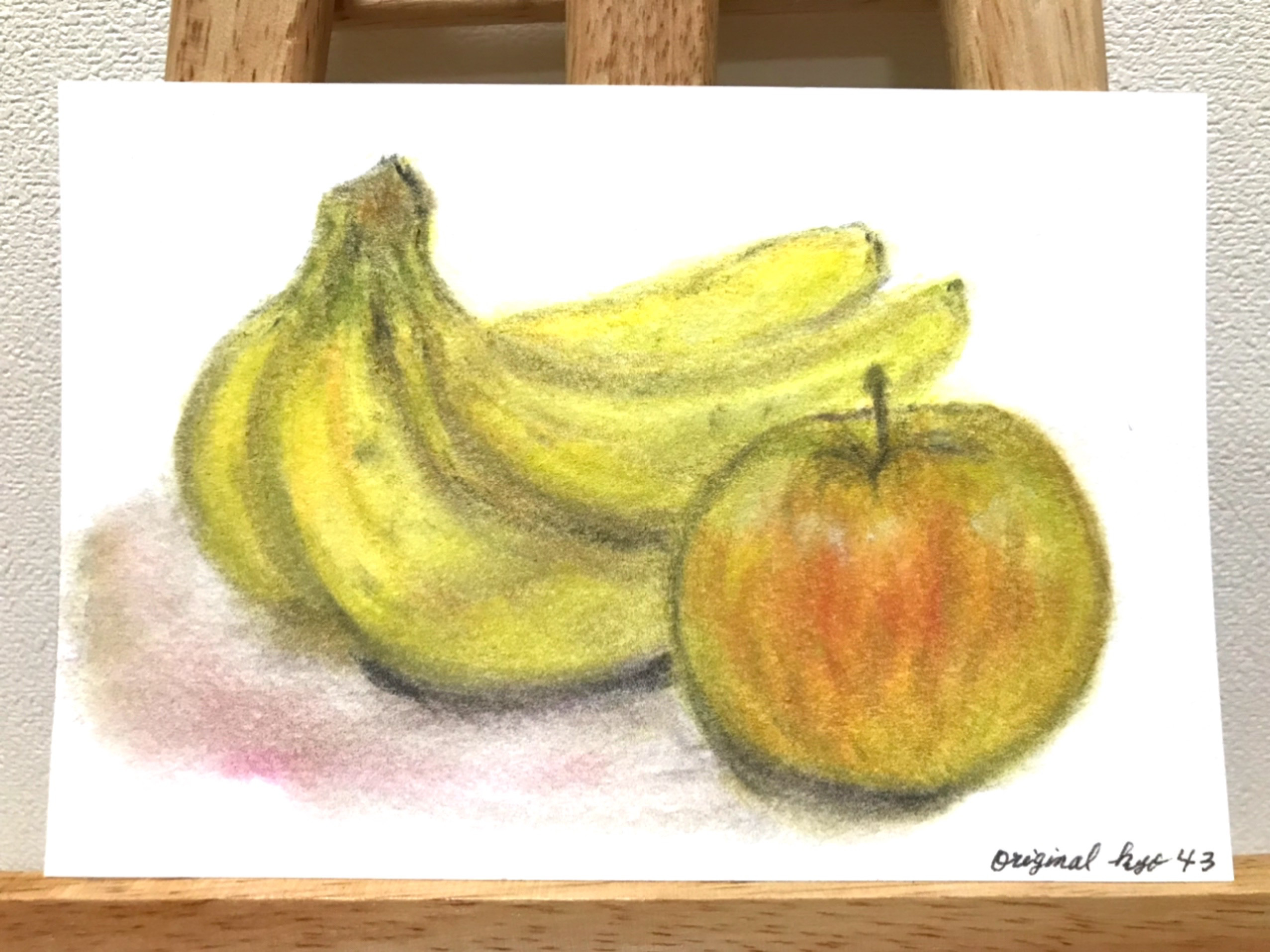 黄色い果物（林檎とバナナ）／パステル画／No43 絵画 original-kyo