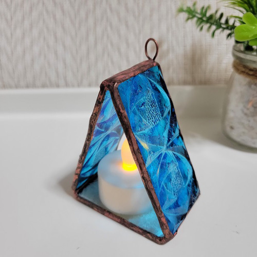 受注制作】壁掛けキャンドルホルダー☆ステンドグラス☆バラ柄ブルー