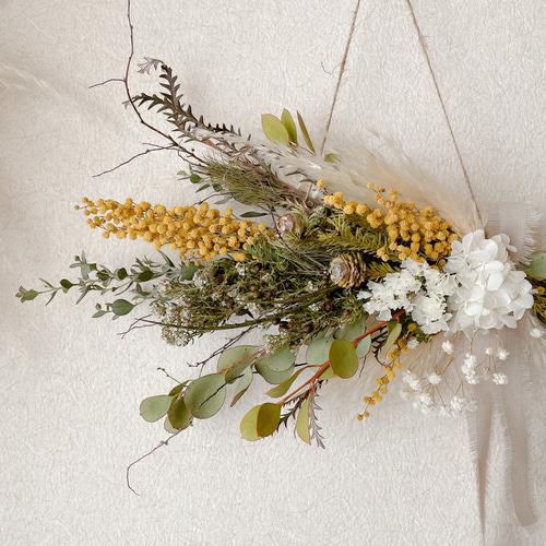 夏草と木の実の横長スワッグ