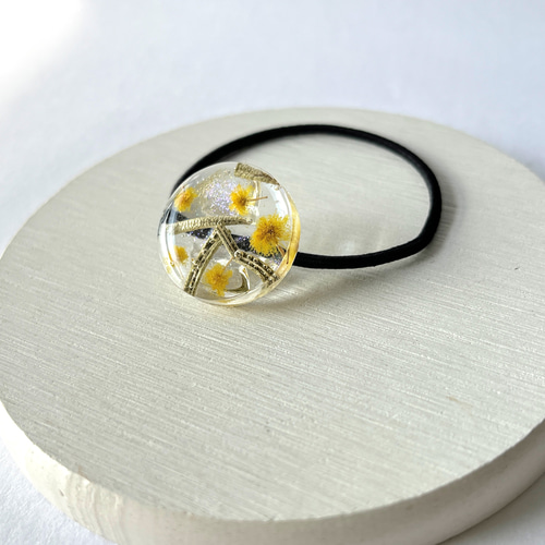 ミモザとローズマリーのヘアゴム(20mm) / レジン / ドライフラワー