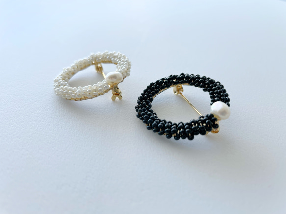 [儀式/正式/分層]捷克種子珠和淡水珍珠戒指胸針/簡約/優雅/單調 第3張的照片
