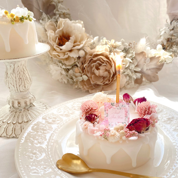 お誕生日　記念日に♪ アロマドリップケーキキャンドル　ローズ　Lサイズ 2枚目の画像