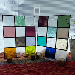 ステンドグラス　パネル　大正ロマン　格子戸×2 4枚目の画像