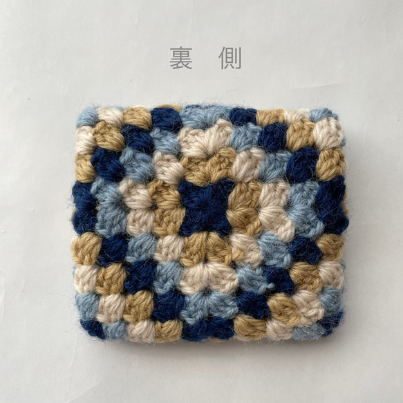 小さな手編みモチーフのポーチ　ミニ　レトロ　ブルー⑤ 2枚目の画像