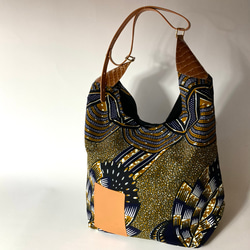 ［Epidote]African print × Real leather  bigbag #brown 1枚目の画像