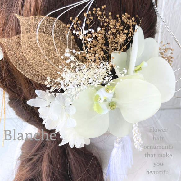 格調高い胡蝶蘭の気品あふれるヘッドドレス（ウエディング／成人式／髪飾り25点セット） 2枚目の画像