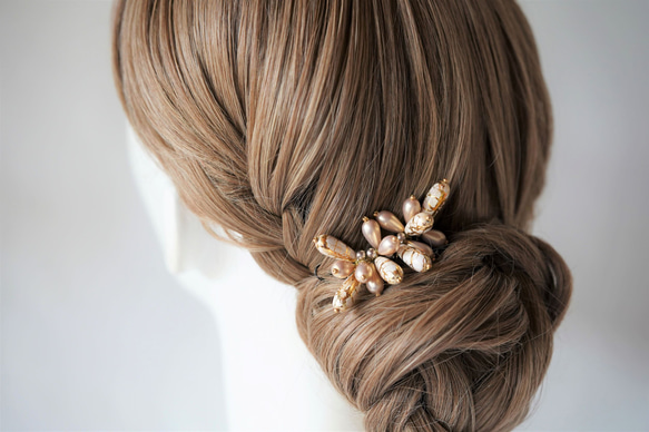 【お呼ばれヘア＊フォーマル髪飾りに】ーvintage drop pearl / ヘアコーム（black)ー 2枚目の画像