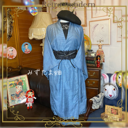 未使用】正絹 着物 ストライプ いてつか アジアン エスニック レトロ  