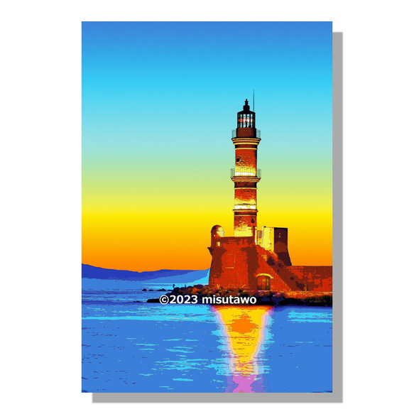 【選べる3枚組ポストカード】クレタ島 夕暮れの灯台【作品No.477】 1枚目の画像