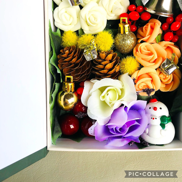 ☆フラワーアレンジメント クリスマス ボックス☆ 置物 飾り インテリア 造花 6枚目の画像