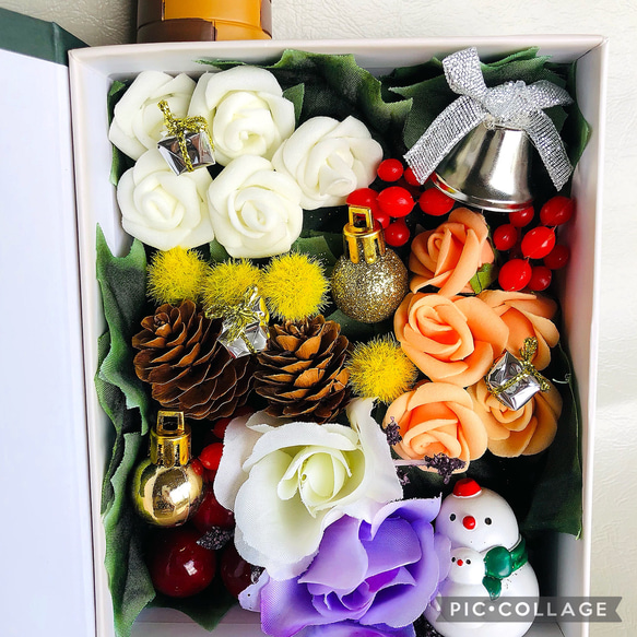 ☆フラワーアレンジメント クリスマス ボックス☆ 置物 飾り インテリア 造花 5枚目の画像