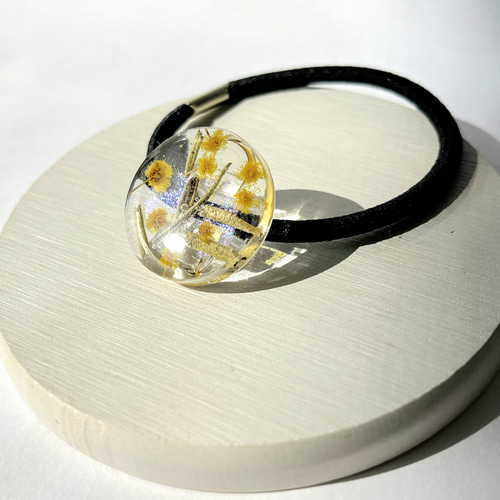 ミモザとローズマリーのヘアゴム(25mm) / レジン / ドライフラワー