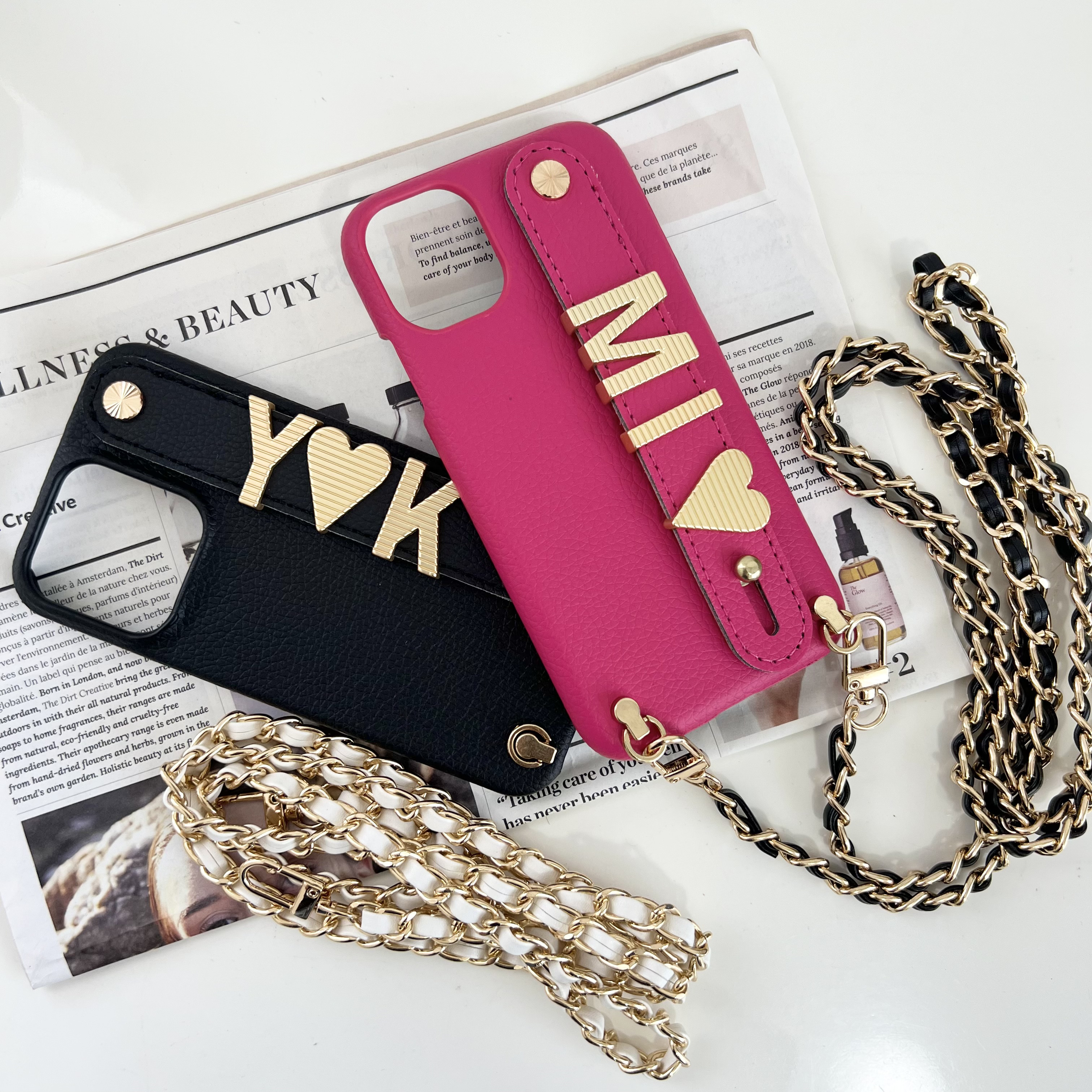 チェーンストラップ付＊可愛すぎ♡名入れゴールドアルファベットiPhoneケース＊