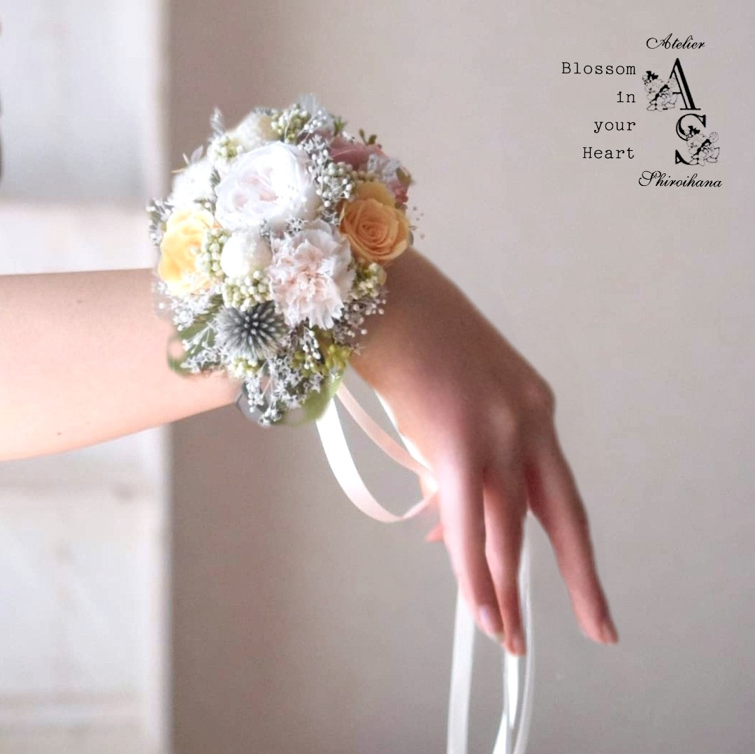 ⋆ゆい様専用 お申込み欄⋆ ホワイトオレンジピンク：野の花リストブーケ⋆ブートニア 2点set