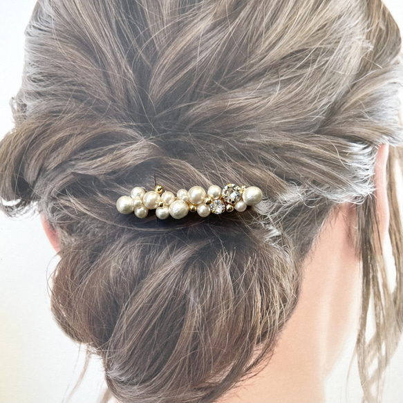 フォーマルやお呼ばれに♡パールとビジューのヘアクリップ 2枚目の画像