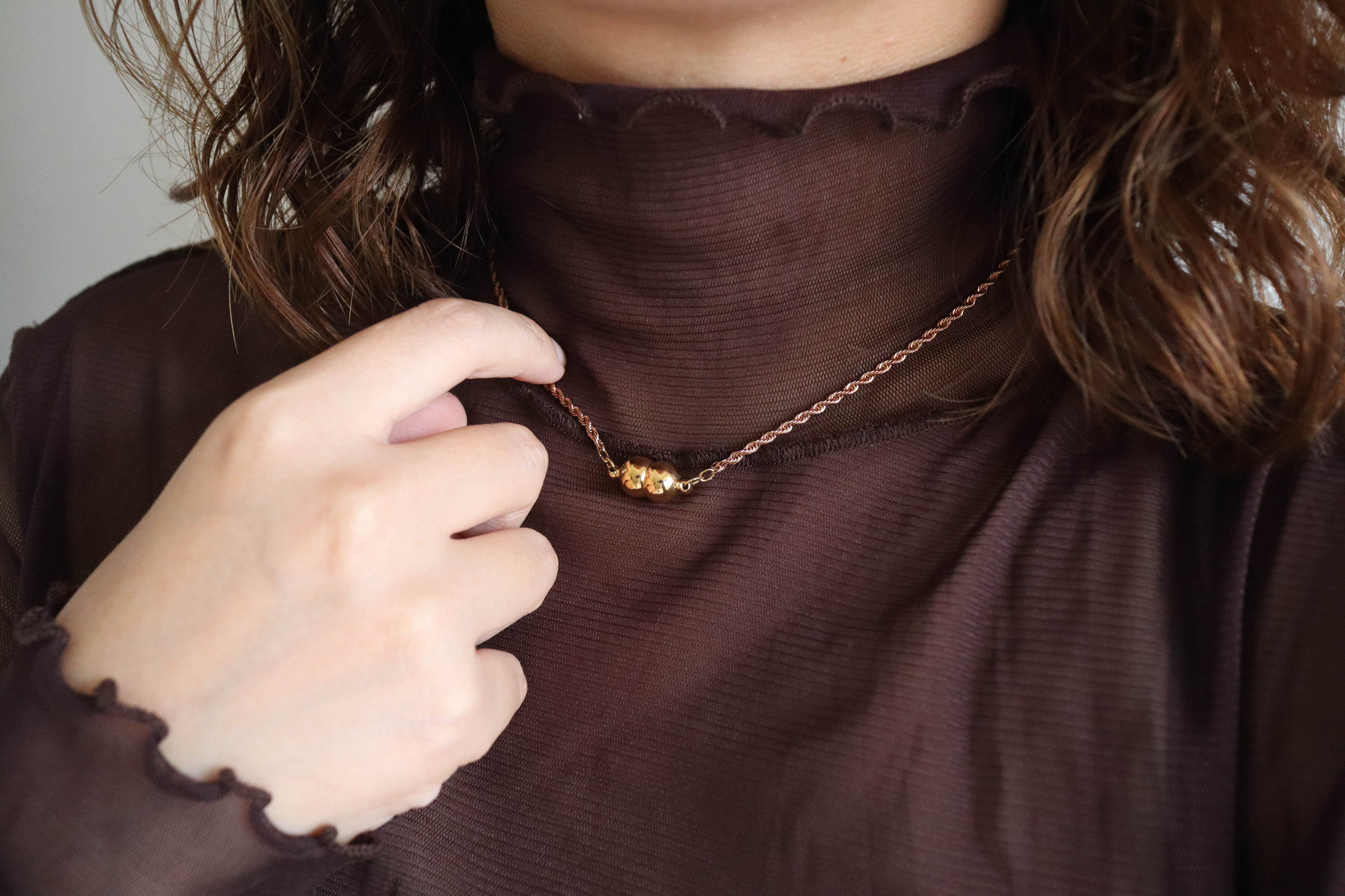 【受注制作】nuance rope necklace（M）pink gold｜金属アレルギー対応／華奢で上品なねじれ