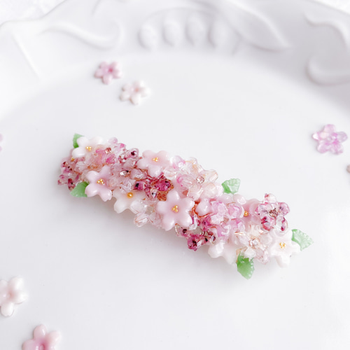 花曇桜＊さくらとスワロのバレッタ／ヘアクリップ バレッタ donko𓆟