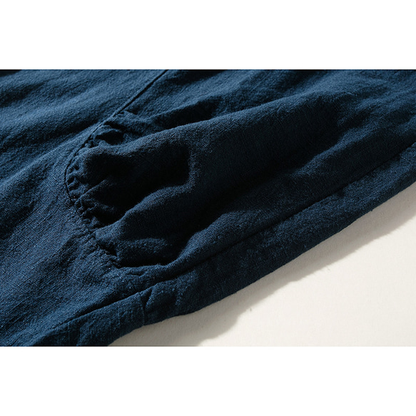 綿麻パンツ　中厚ロングパンツ　個性裾デザイン　ゆとりパンツ　ゴムウエスト　ネイビー　 S-LサイズL150NV 6枚目の画像