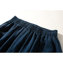 綿麻パンツ　中厚ロングパンツ　個性裾デザイン　ゆとりパンツ　ゴムウエスト　ネイビー　 S-LサイズL150NV 3枚目の画像