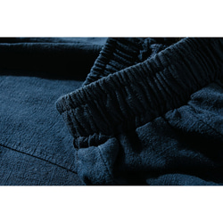 綿麻パンツ　中厚ロングパンツ　個性裾デザイン　ゆとりパンツ　ゴムウエスト　ネイビー　 S-LサイズL150NV 5枚目の画像