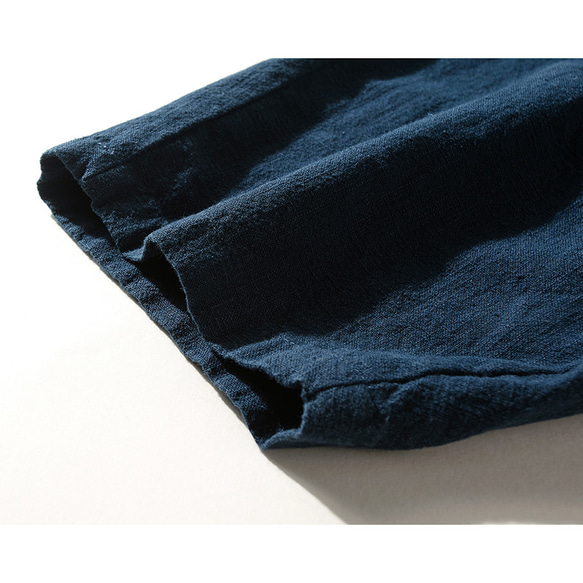 綿麻パンツ　中厚ロングパンツ　個性裾デザイン　ゆとりパンツ　ゴムウエスト　ネイビー　 S-LサイズL150NV 7枚目の画像