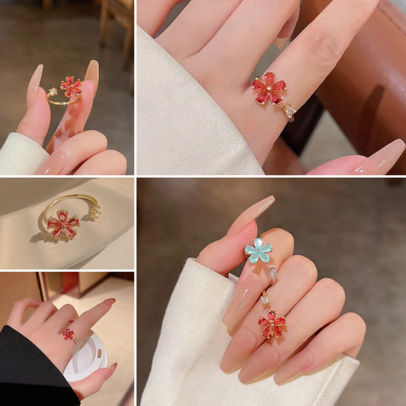 小さなジルコニアの桜のリング❀指輪❀フラワー/フリーサイズ 4枚目の画像