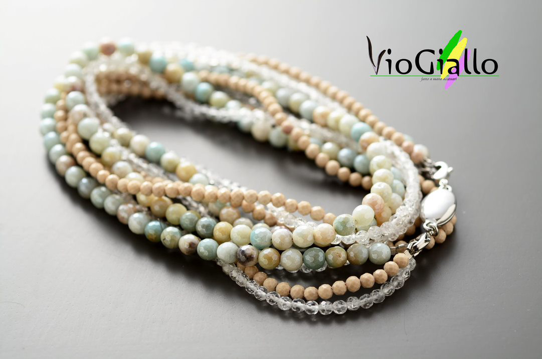 ミックスアマゾナイトの彩り3連ロングネックレス(取外し可)