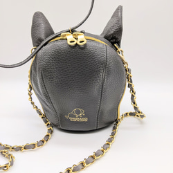 CHIGRACCI　Ture-tette「猫おつむ」グレー　日本製リアルレザー　猫の頭型バッグ 4枚目の画像
