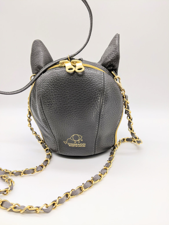 CHIGRACCI　Ture-tette「猫おつむ」グレー　日本製リアルレザー　猫の頭型バッグ 4枚目の画像