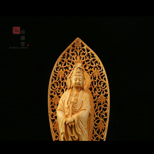 木彫り 仏像 持珠観音菩薩立像 彫刻 仏教工芸品 柘植材 仏師で仕上げDS