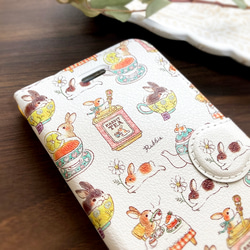 Rabbit Tea手帳型スマホケース（iPhone/Android全機種対応）うさぎ＆紅茶 5枚目の画像