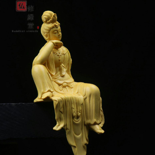 総柘植材 極上品 仏教美術 木彫仏像 聖観音立像 極上彫 木彫り 仏像 自在観音菩薩座像 柘植材 仏教工芸 精密彫刻