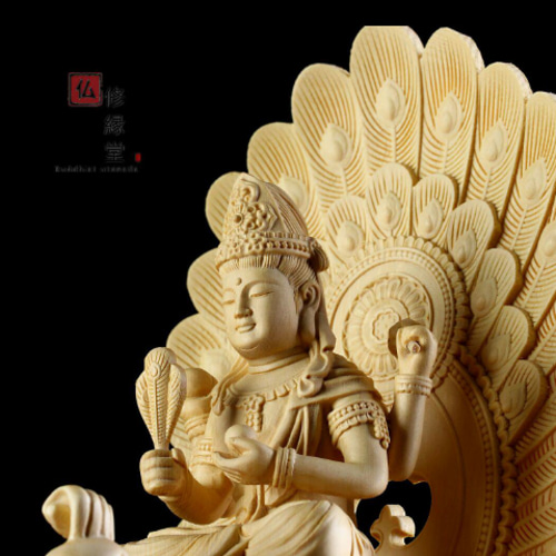 最高級 木彫り 仏像 孔雀明王立像 一刀彫 天然木檜材 彫刻 仏教工芸 最高級 木彫り 仏像 孔雀明王立像 一刀彫 天然木檜材 彫刻 仏教工芸