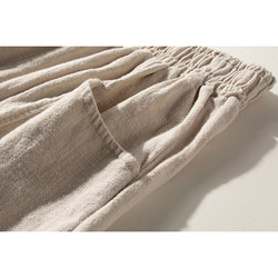 綿麻パンツ　中厚ロングパンツ　個性裾デザイン　ゆとりパンツ　ゴムウエスト　ベージュ　 S-LサイズL150BE 4枚目の画像