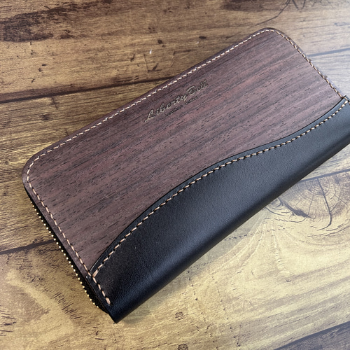 【リアルウッド天然木】ラウンドファスナーロングウォレット【栃木レザー】 リアルウッド天然木】ラウンドファスナーロングウォレット【栃木レザー】