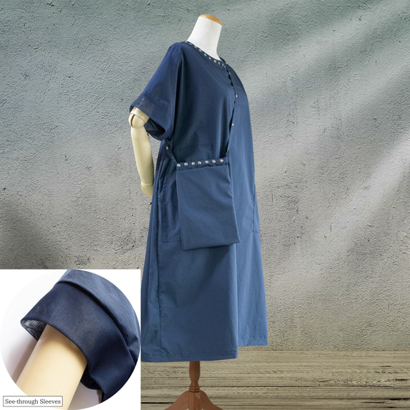 PSNY ジャンパースカート&ワンピース・ダークブルー ポシェット １枚で決まる服 かぶるだけで決まる 日本製 AP23 13枚目の画像