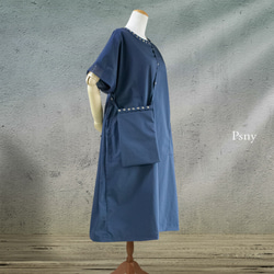 PSNY ジャンパースカート&ワンピース・ダークブルー ポシェット １枚で決まる服 かぶるだけで決まる 日本製 AP23 4枚目の画像