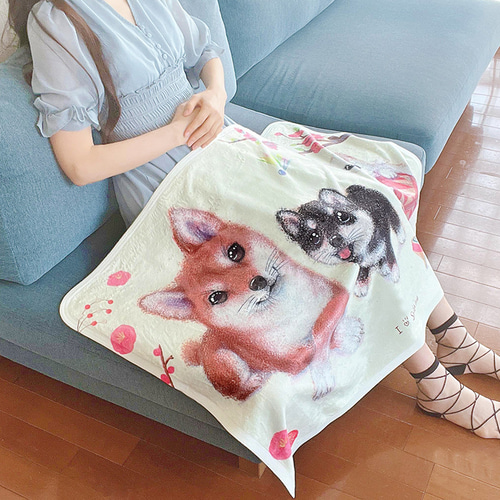 柴犬モチーフのひざ掛け ハンドメイド 柴犬・黒柴】お名前入りブランケット（ひざ掛け）ラッピング対応