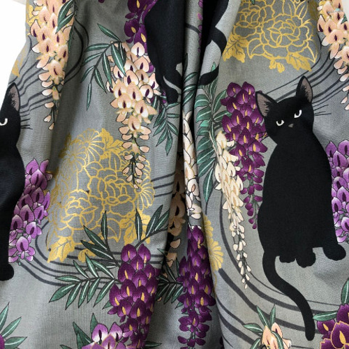 セール 百華繚蘭 新作 M~3L程 猫 チュニック 綿100 藤と黒猫 両